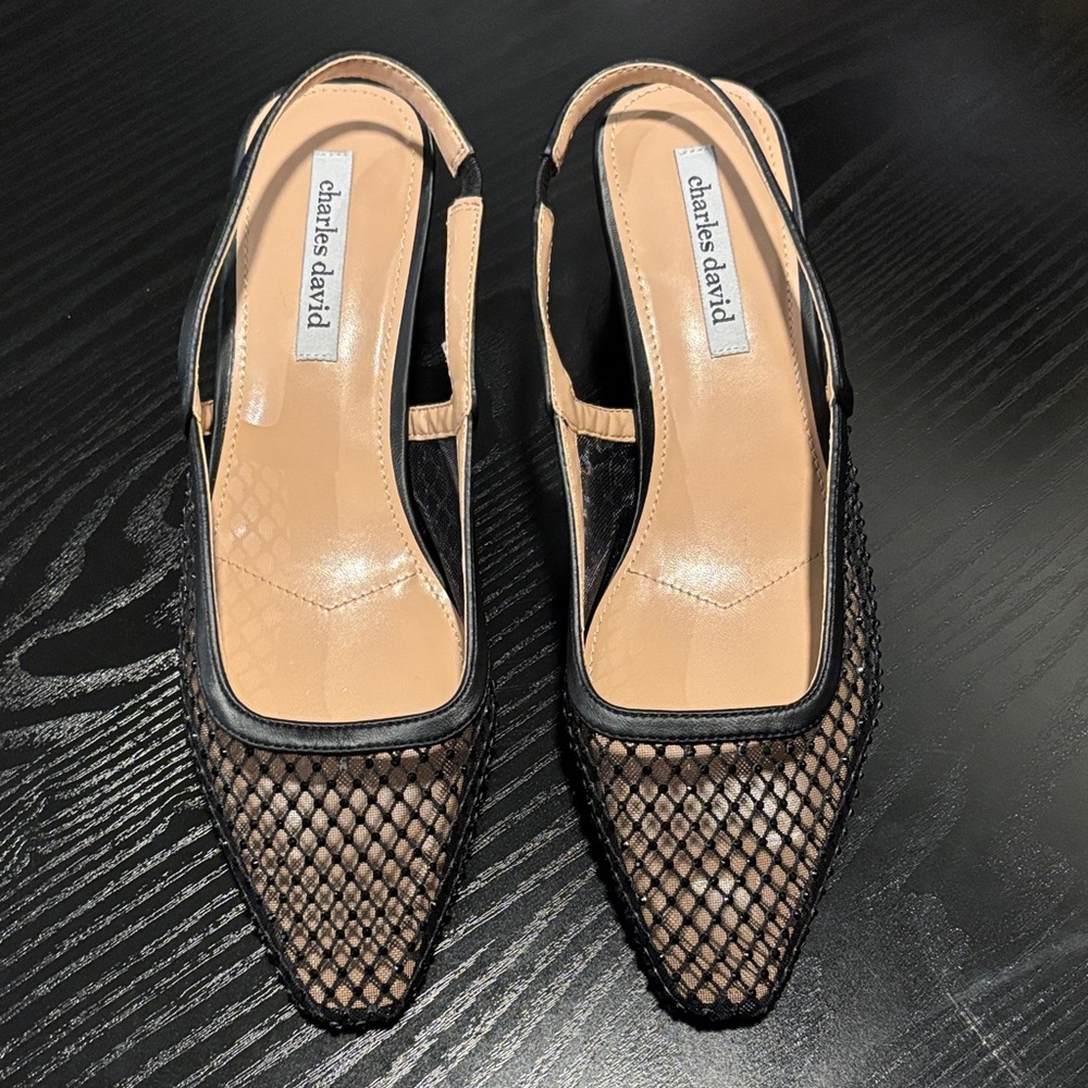 Charles David Black and Tan Mesh Heels